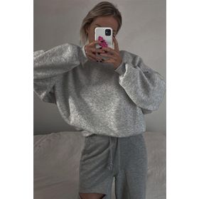 Madmext MG1559 Gri Kadın Bisiklet Yaka Basic Sweatshirt