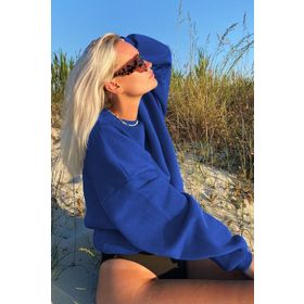 Madmext MG1559 Saks Kadın Bisiklet Yaka Basic Sweatshirt
