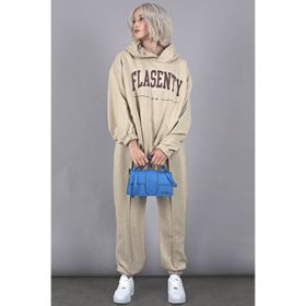 Madmext MG1561 Bej Oversize Baskılı Erkek Eşofman Takım