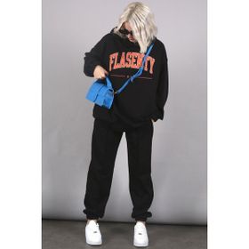 Madmext MG1561 Siyah Oversize Baskılı Kadın Eşofman Takım
