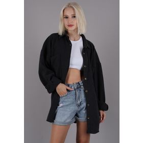 Madmext MG1562 Siyah Oversize Kadın Gömlek Ceket
