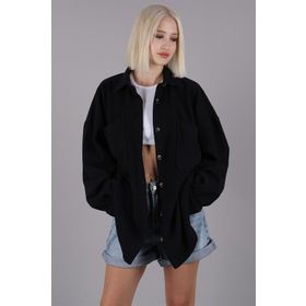 Madmext MG1562 Siyah Oversize Kadın Gömlek Ceket