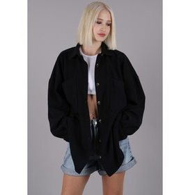 Madmext MG1562 Siyah Oversize Kadın Gömlek Ceket
