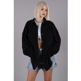 Madmext MG1562 Siyah Oversize Kadın Gömlek Ceket