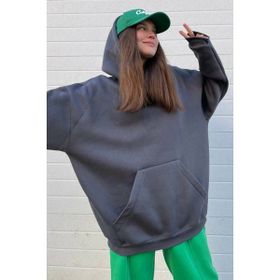 Madmext MG1566 Füme Kadın Kapüşonlu Şardonlu Oversize Sweatshirt
