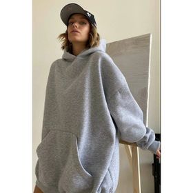 Madmext MG1566 Grimelanj Kapüşonlu Şardonlu Oversize Kadın Sweatshirt