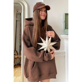 Madmext MG1566 Kahverengi Erkek Kapüşonlu Şardonlu Oversize Sweatshirt