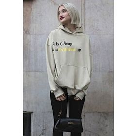 Madmext MG1573 Bej Baskılı Oversize Kapüşonlu Kadın Sweatshirt