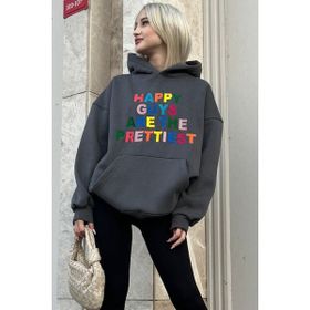 Madmext MG1574 Füme Renkli Nakışlı Bisiklet Yaka Kadın Sweatshirt