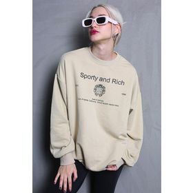 Madmext MG1577 Bej Bisiklet Yaka Baskılı Oversize Kadın Sweatshirt