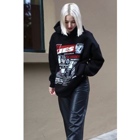 Madmext MG1581 Siyah Baskılı Oversize Kapüşonlu Kadın Sweatshirt