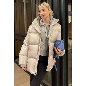 Madmext MG1582 Basic Oversize Gri Kadın Şişme Mont