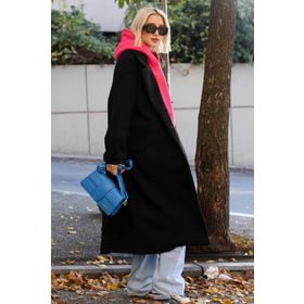 Madmext MG1584 Siyah Oversize Uzun Kadın Kaban
