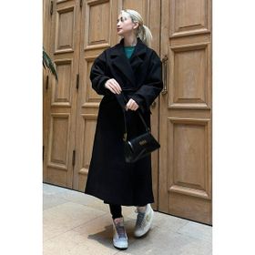 Madmext MG1584 Siyah Oversize Uzun Kadın Kaban