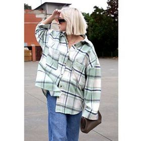 Madmext MG1589 Su Yeşili Oversize Kadın Oduncu Gömlek
