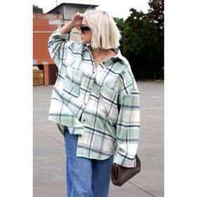 Madmext MG1589 Su Yeşili Oversize Kadın Oduncu Gömlek