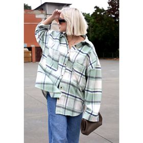 Madmext MG1589 Su Yeşili Oversize Kadın Oduncu Gömlek