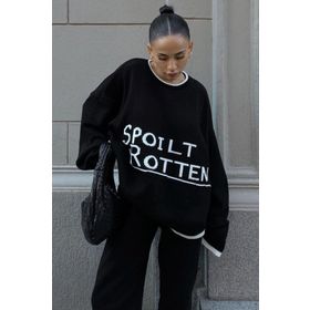 Madmext MG1596 Siyah Yazılı Oversize Bisiklet Yaka Kadın Kazak