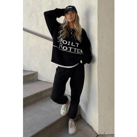 Madmext MG1596 Siyah Yazılı Oversize Bisiklet Yaka Kadın Kazak