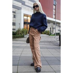 Madmext MG1601 Straight Fit Camel Kadın Kargo Pantolon