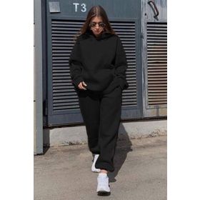 Madmext MG1609 Siyah Kapüşonlu Oversize Kadın Eşofman Takımı