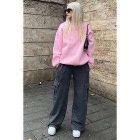 Madmext MG1615 Füme Geniş Paça Kargo Cepli Kadın Eşofman Altı