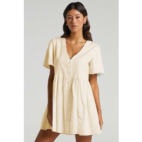 Madmext MG1621 Ekru Düğmeli Mini Elbise