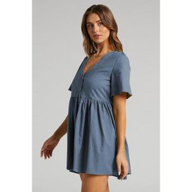 Madmext MG1621 İndigo Düğmeli Mini Elbise