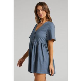 Madmext MG1621 İndigo Düğmeli Mini Elbise