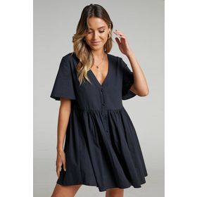 Madmext MG1621 Siyah Düğmeli Mini Elbise