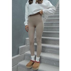 Madmext MG1625 Bej Yüksek Bel Fitilli Kadın Tayt
