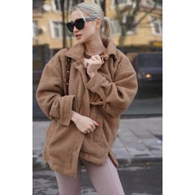 Madmext MG1633 Uzun Yünlü Basic Camel Kadın İnce Ceket