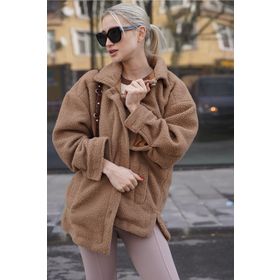 Madmext MG1633 Uzun Yünlü Basic Camel Kadın İnce Ceket