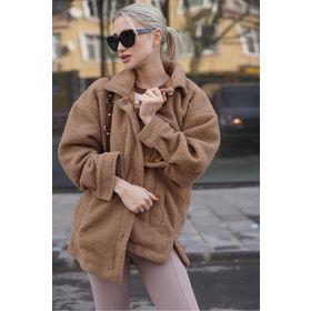 Madmext MG1633 Uzun Yünlü Basic Camel Kadın İnce Ceket