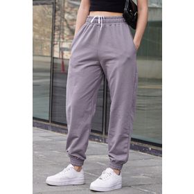 Madmext MG1635 Comfort Fit Basic Boyalı Gri Kadın Eşofman Altı