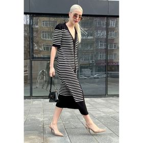 Madmext MG1648 Siyah Düğmeli Triko Kadın Elbise