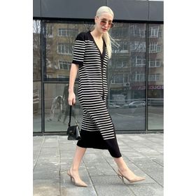 Madmext MG1648 Siyah Düğmeli Triko Kadın Elbise