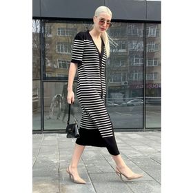 Madmext MG1648 Siyah Düğmeli Triko Kadın Elbise
