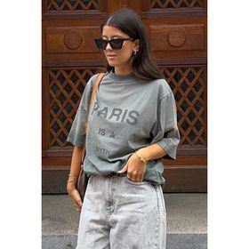 Madmext MG1654 Füme Paris Baskılı Kadın T-shirt