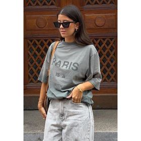 Madmext MG1654 Füme Paris Baskılı Kadın T-shirt