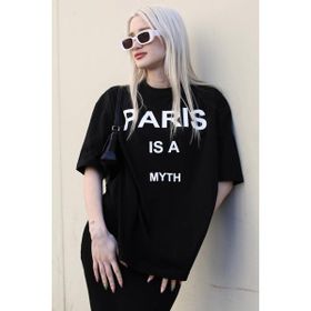 Madmext MG1654 Siyah Paris Baskılı Kadın T-shirt