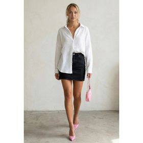 Madmext MG1660 Beyaz Muslin Kumaş Basic Kadın Gömlek