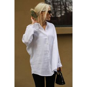Madmext MG1660 Beyaz Muslin Kumaş Basic Kadın Gömlek