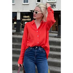 Madmext MG1660 Kırmızı Muslin Kumaş Basic Kadın Gömlek
