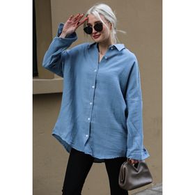 Madmext MG1660 Mavi Müslin Kumaş Basic Kadın Gömlek
