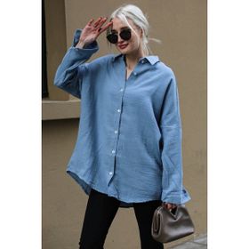 Madmext MG1660 Mavi Müslin Kumaş Basic Kadın Gömlek