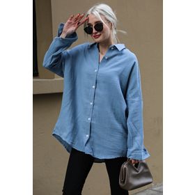 Madmext MG1660 Mavi Müslin Kumaş Basic Kadın Gömlek