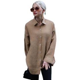 Madmext MG1660 Muslin Kumaş Basic Camel Kadın Gömlek