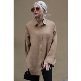 Madmext MG1660 Muslin Kumaş Basic Camel Kadın Gömlek
