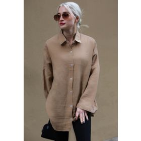 Madmext MG1660 Muslin Kumaş Basic Camel Kadın Gömlek